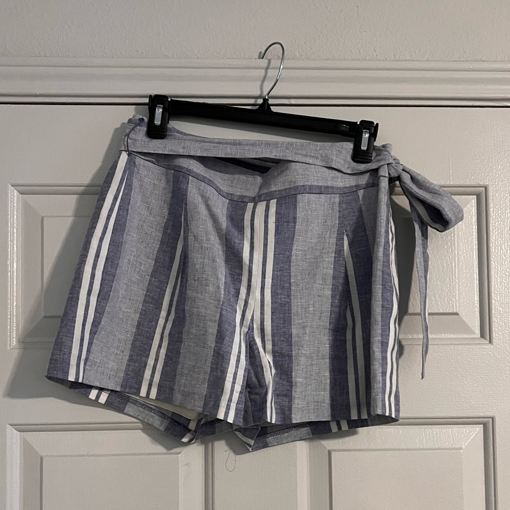 Express High Waist Stripped Linen Shorts